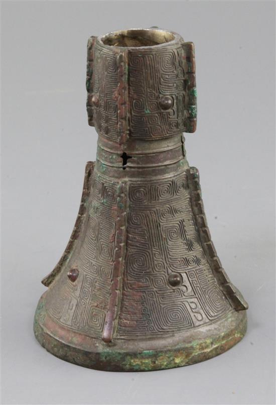 The base section of a Chinese archaic bronze ritual wine vessel, Gu, Shang dynasty, 13th century B.C., 13.5cm high